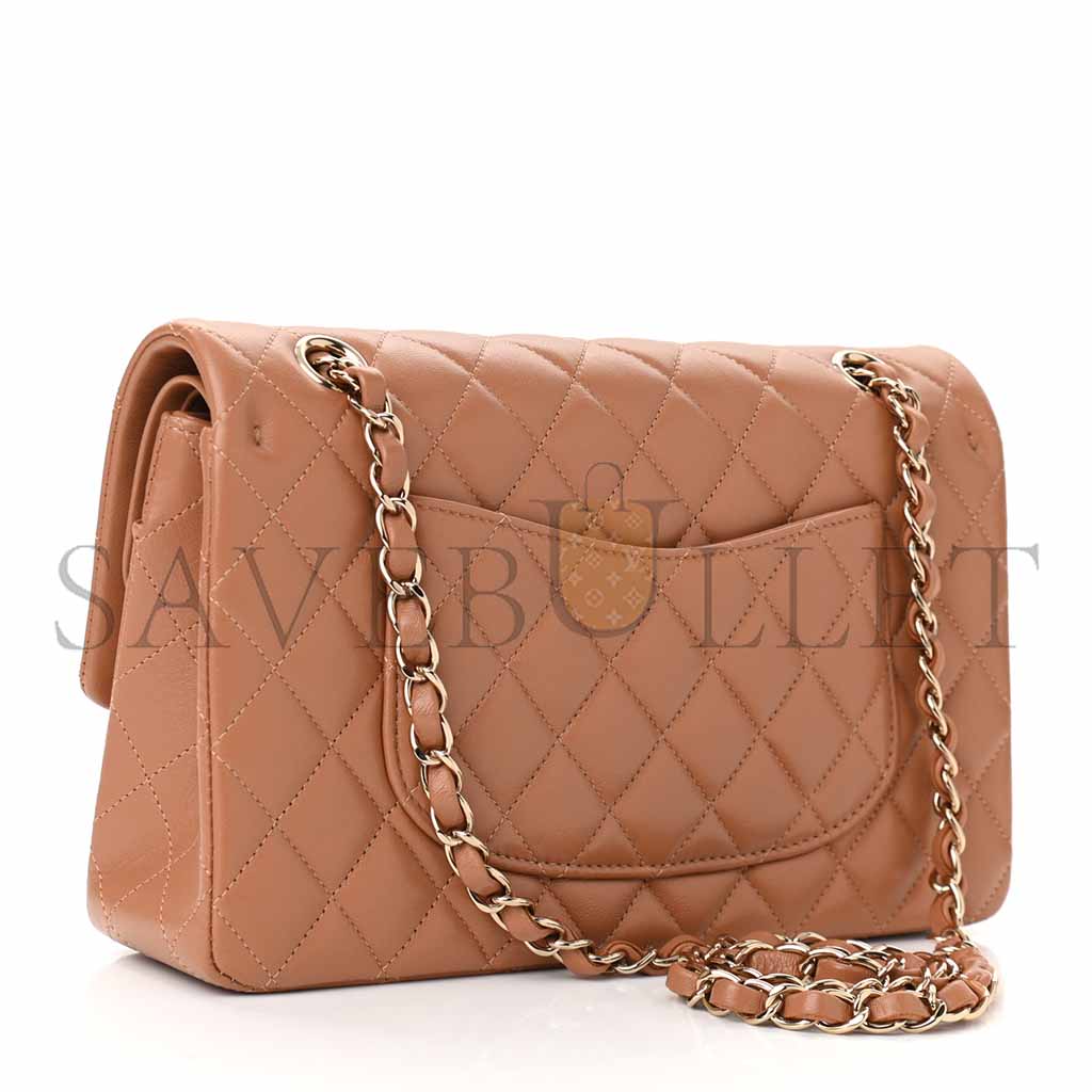 Ch*el lambskin quilted medium double flap brown as1112 (25.5*15.5*6.5cm)